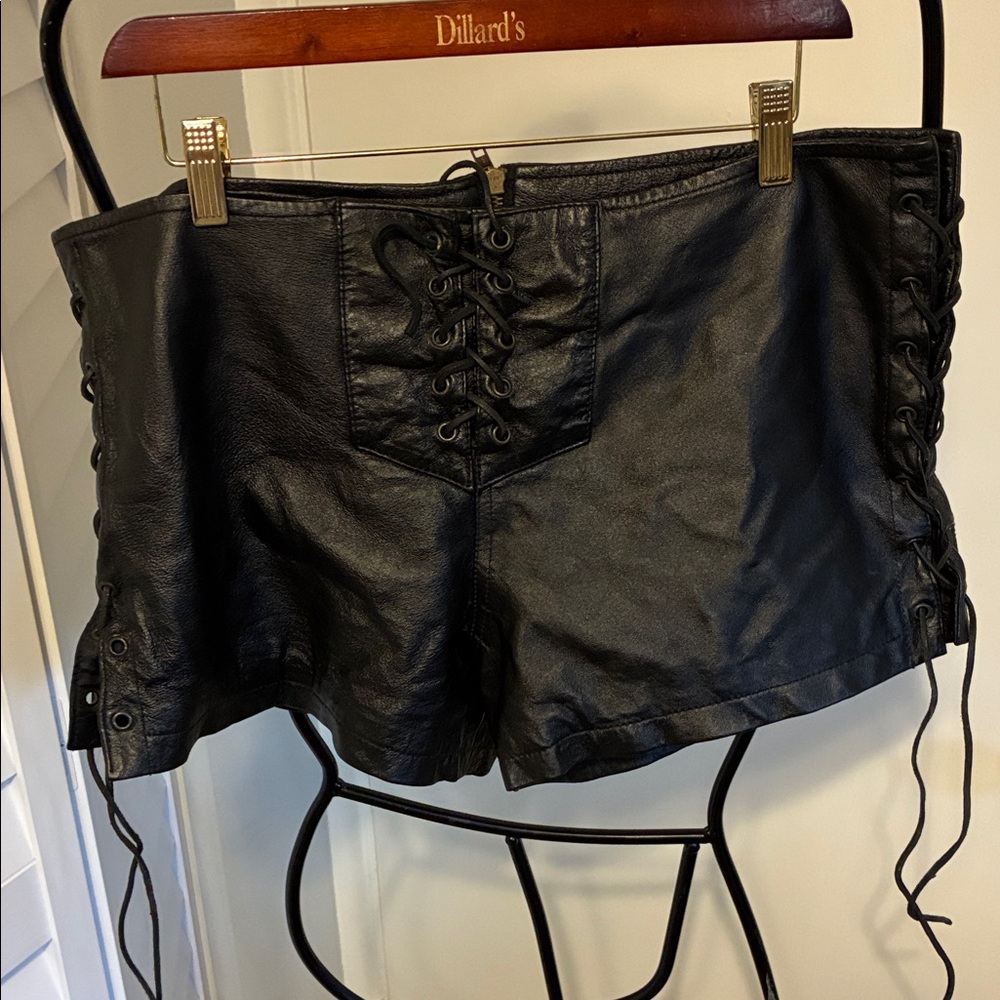 Gossip Black Lace-Up Leather Shorts
